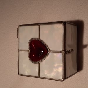 Brand New Custom Made Stained Glass Iridescent with Red Heart in the Middle